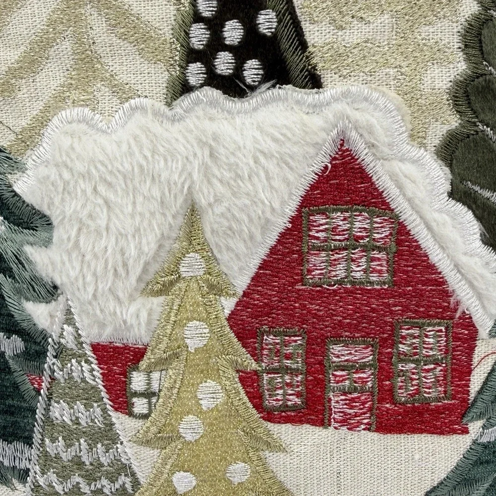 Celerie Kemble Winter Village Christmas Pillow 15x15 Embroidered‎ Trees House